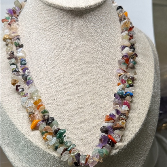 Vintage stand 32 inch Multicolor Gemstone chip Necklace bohemian rainbow - Picture 3 of 14